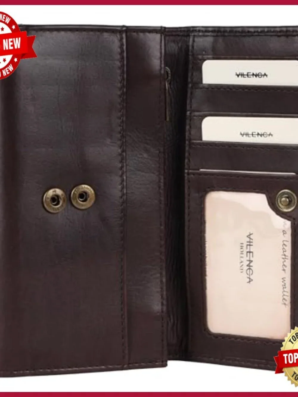 Vintage Italian Leather Studded Trifold Wallet with Zipper Coin Purse